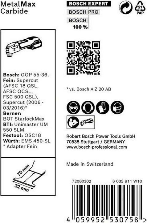 Produktbild Bosch Professional Zubehör EXPERT MetalMax MAII 32 AIT Blatt für Multifunktionswerkzeuge, 70 x 32 mm, 10 Stück