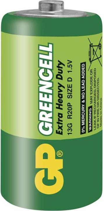 Produktbild GP Batteries Greencell D, Einwegbatterie, D, Zinkchlorid, 1,5 V, 2 Stück(e), Grün (2 Stk., D)