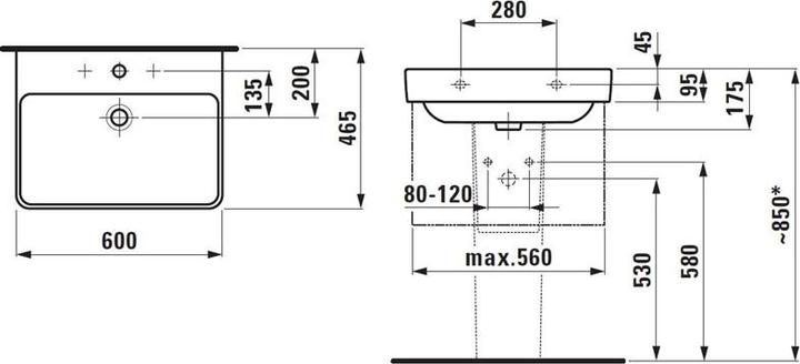 Actual product image Laufen PRO S washbasin (465 mm, 600 mm)