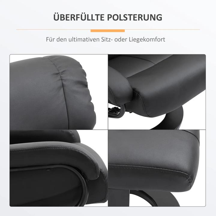 Immagine prodotto Swisshandel24 Sedia da massaggio reclinabile con sgabello in poliestere vellutato nero 76x80x102cm