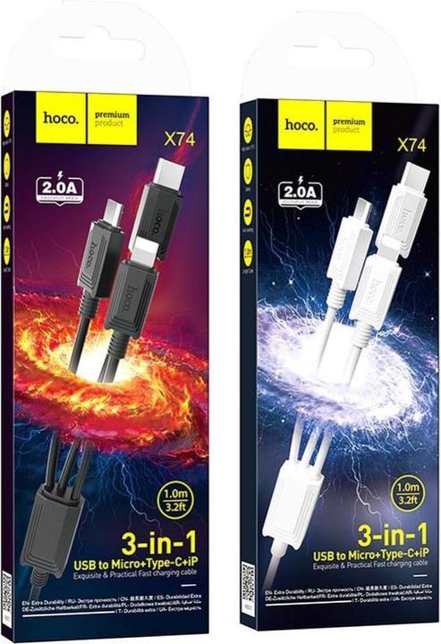 Immagine prodotto Hoco Cable cable 3in1 USB A to Lightning / Micro USB / Type C 2A X76 1 m black (1 m)
