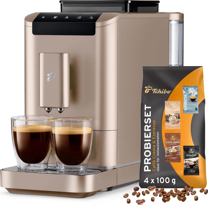 Tchibo Kaffeevollautomat Esperto2 Caffè, Metallic Sand – Kaffeeprobierset GRATIS
