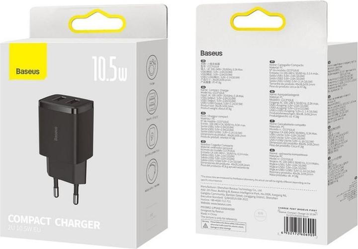 Productafbeelding Baseus Compacte lader 2U 10,5W EU Zwart (10.50 W)