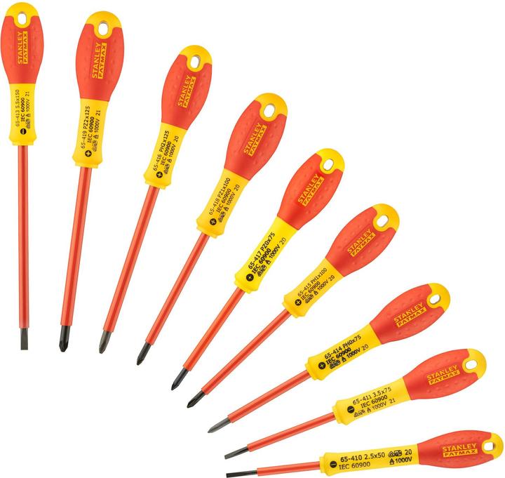 Image du produit Stanley Jeu de tournevis isolés, pour électriciens, 10 pièces (Vis fendues, Cruciforme PZ, Recouvrement cruciforme Phillipps (PH))