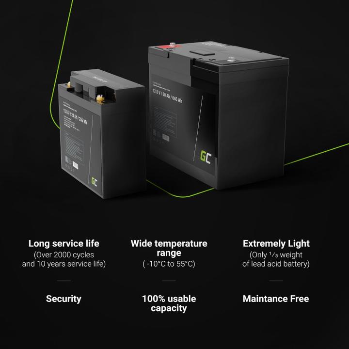 Produktbild GreenCell LiFePO4 Battery for Photovoltaic Campers & Boats - 50Ah - 12.8V - 640Wh (12.80 V, 50 Ah)