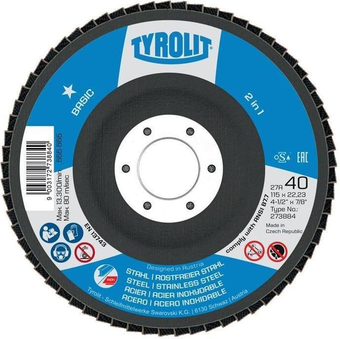 Produktbild Tyrolit Fächerscheibe BASIC Ø 125 mm Körnung 60 gekröpft Stahl, Edelstahl ZA - Zirkonkorund (60)