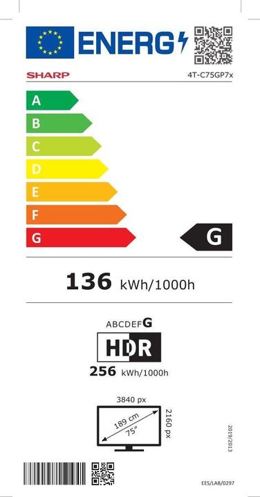 Energie-Label Sharp 75GP7265E (75", QLED, 4K)