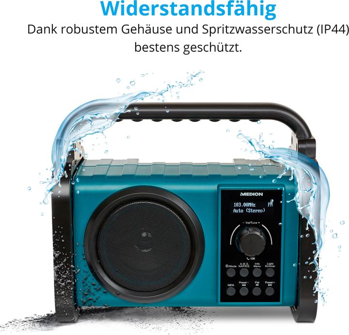 Productafbeelding Medion MD 43877 DAB+/BT klusradio zwart / blauw (DAB+, MW, AM, FM, PLL, Bluetooth)