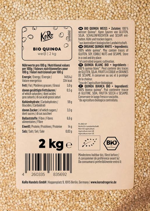 Nutritional values and ingredients KoRo Organic white quinoa (2000 g)
