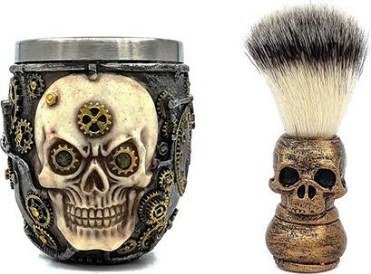 Produktbild Bate Totenkopf Rasierschale mit Bürste hellblau