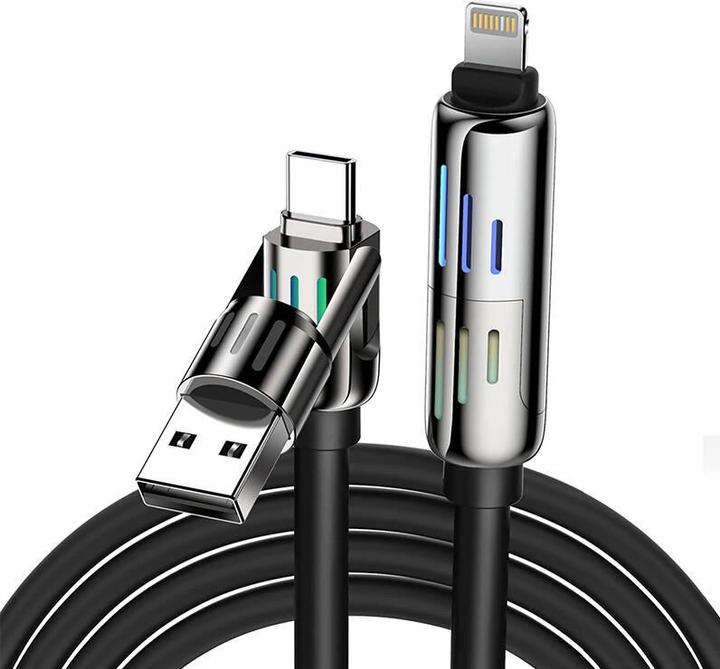 Produktbild BlitzWolf 4-in-1 USB-C/USB-A to USB-C/Lightning cable BW-HDC6 1.2m 240W RGB (black) (1.20 m)