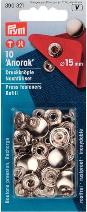 Actual product image Prym Push button anorak, to refill, silver 15 mm, card 10 pcs.
