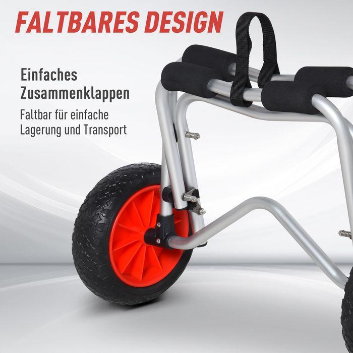 Actual product image Swisshandel24 Aluminium canoe trolley Kayak trolley Surf trolley foldable with strap Synthetic leather wheels