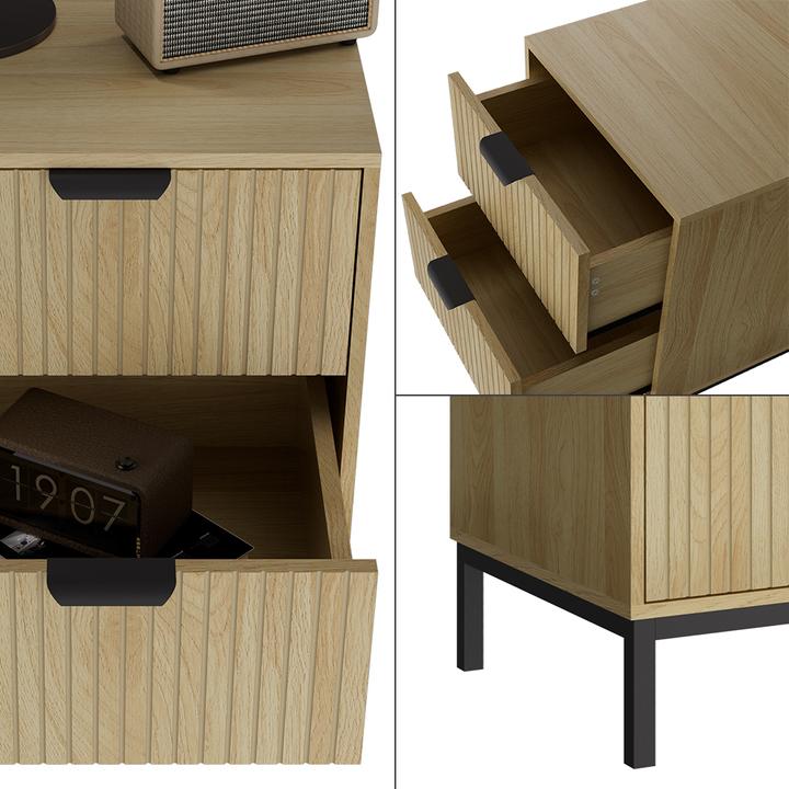 Produktbild Vicco Nachttisch Lennox, Eiche/Schwarz, 40 x 52 cm mit 2 Schubladen (40 x 52 x 40 cm)