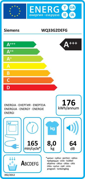 Etichetta energetica Siemens WQ33G2DEFG - iQ500 (8 kg)