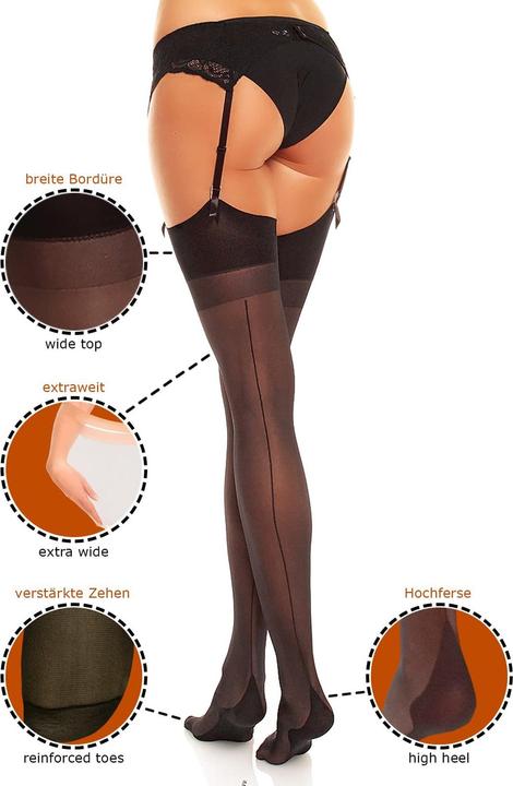 Actual product image Glamory Delight 20 suspender stockings with seam, colour black-red, size 52-54 (20 DEN, 52 - 54)