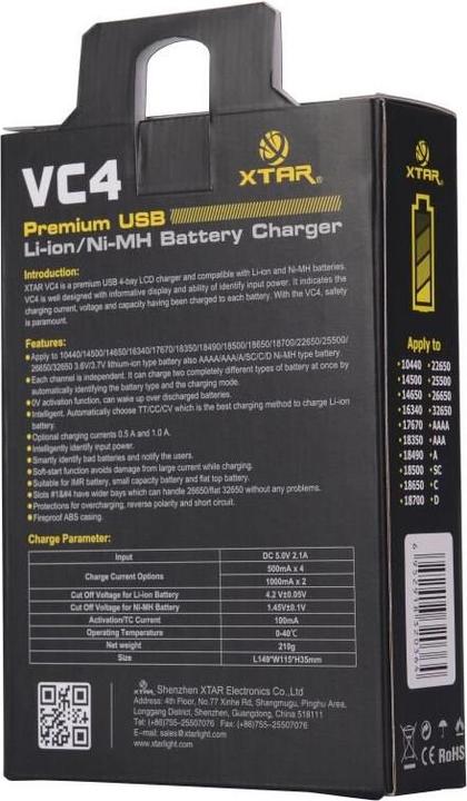 Actual product image Xtar VC4SL (1 pcs., 14500, 16340, 18500, 18650, 21700, 26650, AAA, AA, Rechargeable battery)