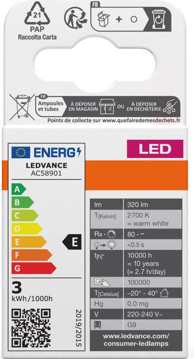 Energie-Label Osram Led Base Pin G9 (G9, 30 W, 320 lm, 3 x, E)