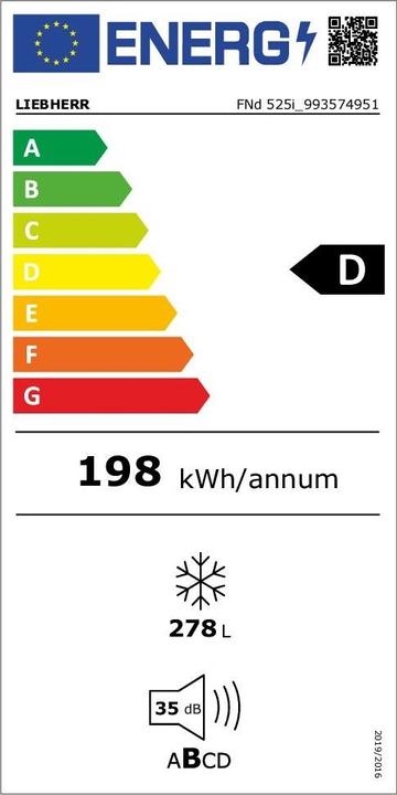 Energy Label Liebherr Freezer Prime FNd 525i White (Stand-alone, 277 l)