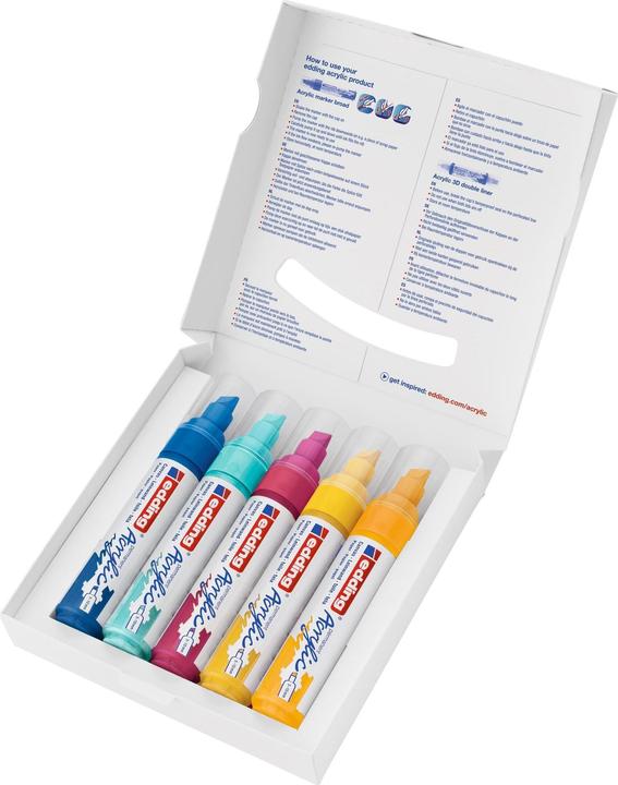 Produktbild Edding Acrylmarker (Verkehrsgelb, Enzianblau, Sonnengelb, Türkis, Telemagenta, 10 mm, 5 x)