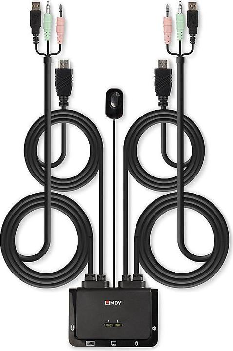 Immagine prodotto Lindy Interruttore KVM HDMI 2 porte USB 2.0 Compact. HDMI 3D e conforme USB 2.0 Audio e microfono