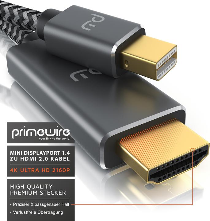 Produktbild Primewire Mini DisplayPort auf HDMI Typ A Kabel, 4k mDP 1.4 zu HDMI 2.0 Adapter, 4k@60Hz, Thunderbolt 1-2 (1 m, HDMI, Andere)