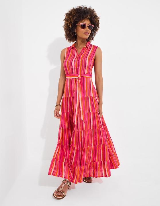 Joe Browns Petite Striped Sleeveless Button Through Maxi Shirt Dress
