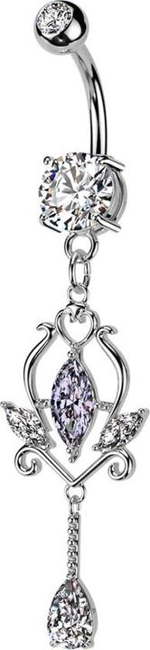 Produktbild Star Piercing Banane silber mit zwei Kugeln Kristall silber Anhänger Floral Kristalle silber (Chirurgenstahl 316L, Messing)