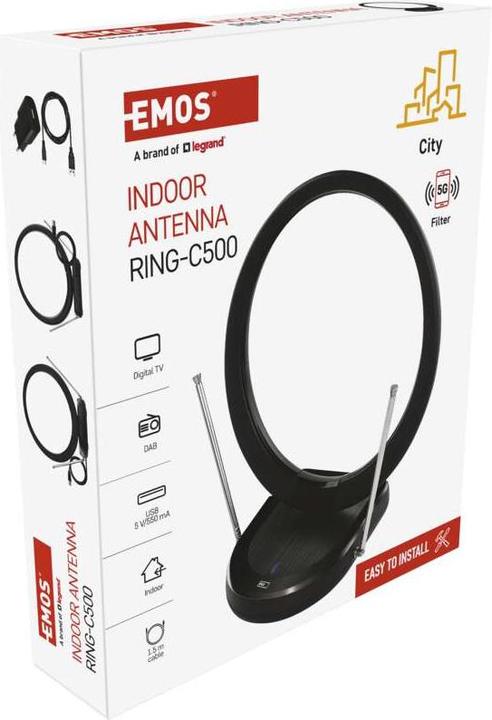 Actual product image Emos Indoor antenna CITY RING-C500, DVB-T2, DAB, LTE/4G/5G Filter (Indoor antenna, DVB-T / -T2)