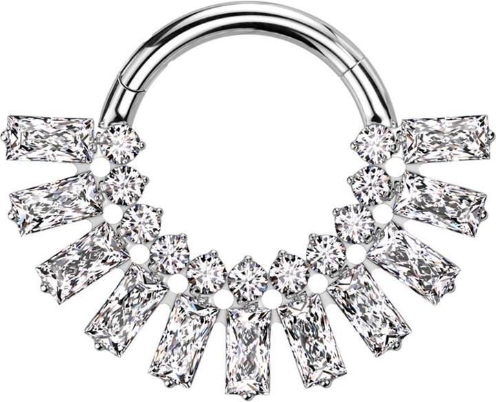 Produktbild Star Piercing Micro Segmentring klappbar silber elf rechtige und runde Kristalle silber (ohne Messing, Titan G23)