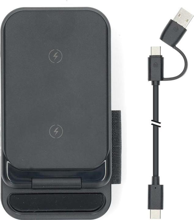 Actual product image Nedis Wireless charger | 3 in 1 | 15 W | LED display in use | incl. cable | USB-A / USB-C™ | (15 W)
