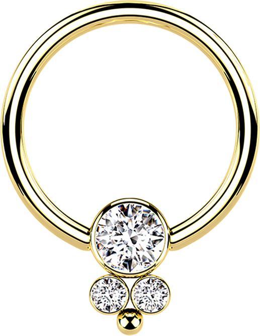 Produktbild Star Piercing Ball Closure Ring vergoldet Scheibe mit drei Kristallen (Chirurgenstahl 316L, ohne Messing)