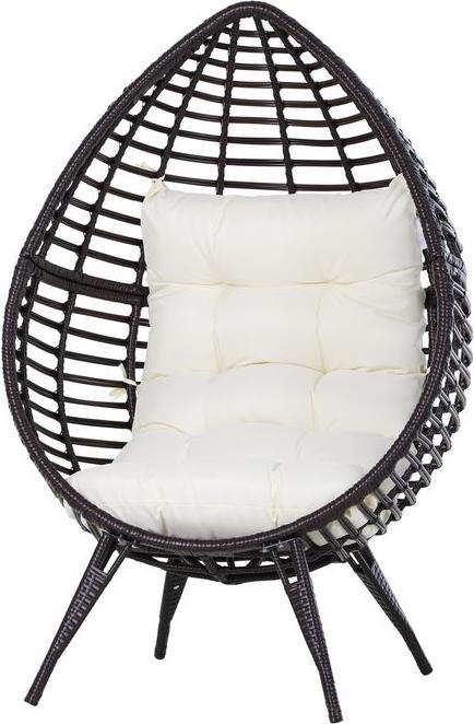 Swisshandel24 Drop-shaped rattan armchair, Garden armchair with seat cushion, Raised rattan chair, Steel, Brown