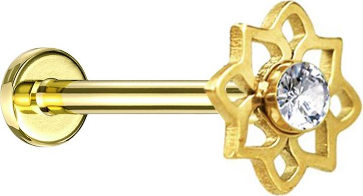 Produktbild Star Piercing Micro Labret Innengewinde vergoldet Blume Kristall silber (ohne Messing, Chirurgenstahl 316L)