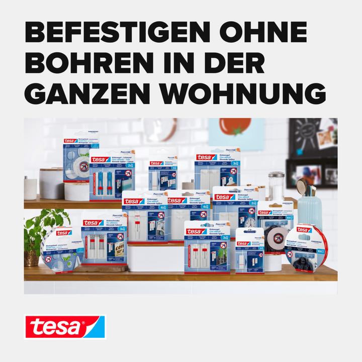 Image du produit tesa Powerstrips pour le carrelage et le métal, capacité de fixation de 2 kg, 9 bandes adhésives double