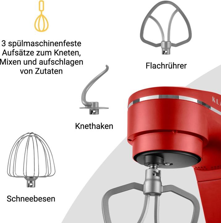 Immagine prodotto KLAMER Küchenmaschine, Knetmaschine mit 6 Liter Edelstahl Schüssel (1800 W)