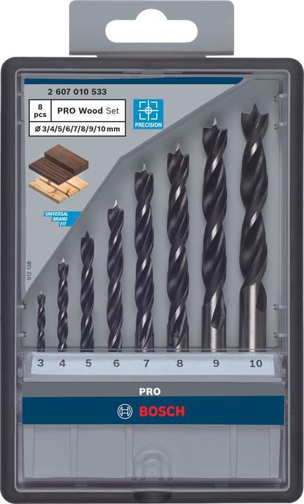 Immagine prodotto Bosch Professional Zubehör Set di punte per legno PRO. 8 pezzi. (5 mm, 6 mm, 7 mm, 8 mm, 9 mm, 10 mm, 3 mm, 4 mm)