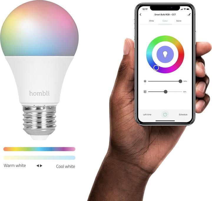 Actual product image Hombli Smart Bulb 9W RGB (2x) (E27, 9 W, 800 lm, 2 x, F)