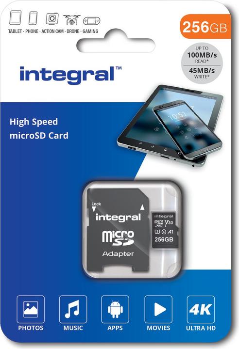 Actual product image INMSDX256G-100V30 256GB MICRO SD CARD MICROSDXC UHS-1 U3 CL10 V30 A1 UP TO 100MBS READ 45MBS WRITE (256 GB, microSD, U3, UHS-I)