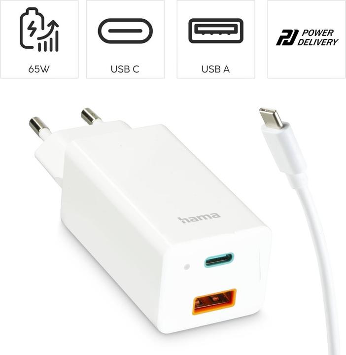 Image du produit Hama Chargeur GaN + câble USB (65 W)