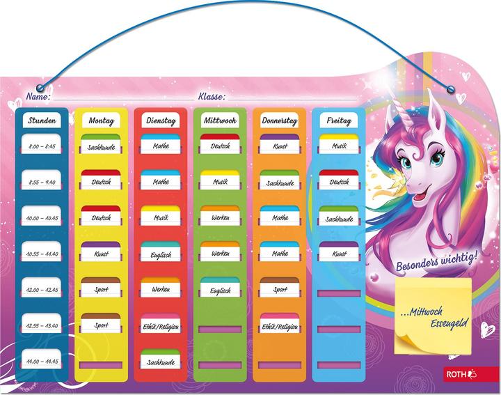 Actual product image Magni Klipp&Klar timetable Steck Fix - Unicorn portrait, A3 - ideal for girls in primary school, Einho (A3)