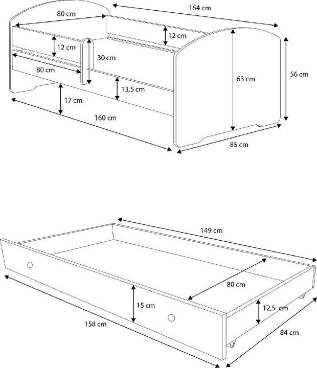 Actual product image ADRK Furniture Double Bed with Railing and Mattresses PEPE II LION 160x80 (160 x 80 cm)