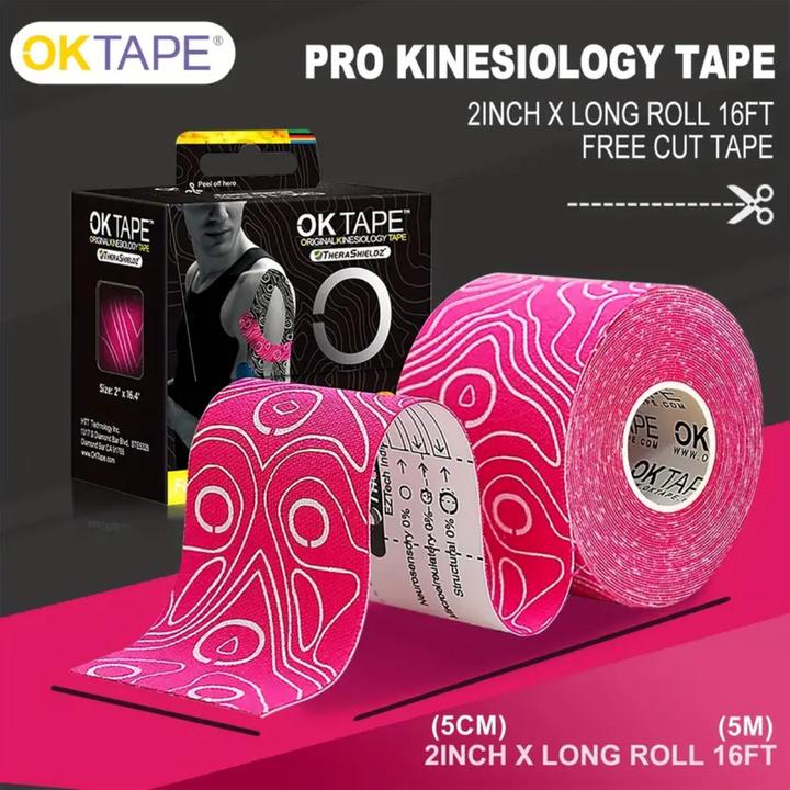 Image du produit OK Tape PRO Bande de kinésiologie, 5cm X 5m Rouge (5 m)