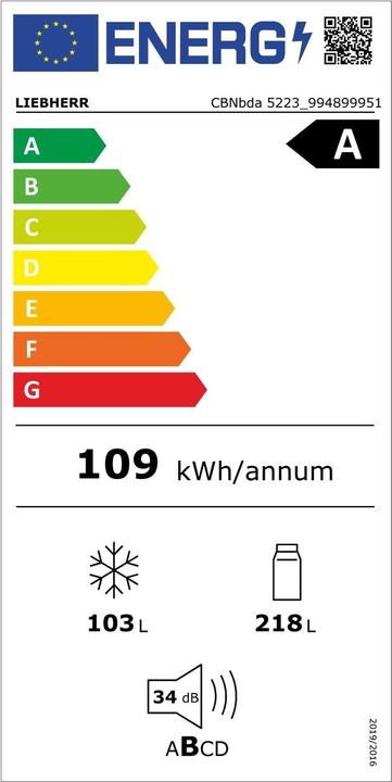 Energy Label Liebherr CBNBDA5223-22 Plus BioFresh (320 l)