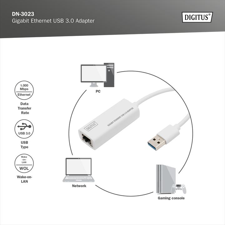 Produktbild Digitus Dn-3023 (USB 3.0, RJ45 (1x))