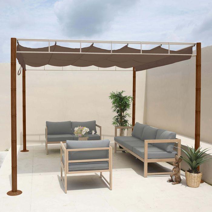 Produktbild Mendler Pergola HWC-L42, stabiles 7cm-Metall-Gestell 3x3m Bambus-Optik, taupe-braun (290 cm, 290 cm)