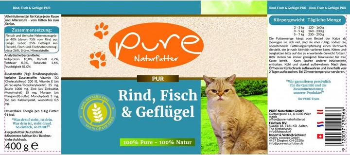 Produktbild Pure Naturfutter Katzenmenü Fisch & Rind (Adult, 1 Stk., 400 g)