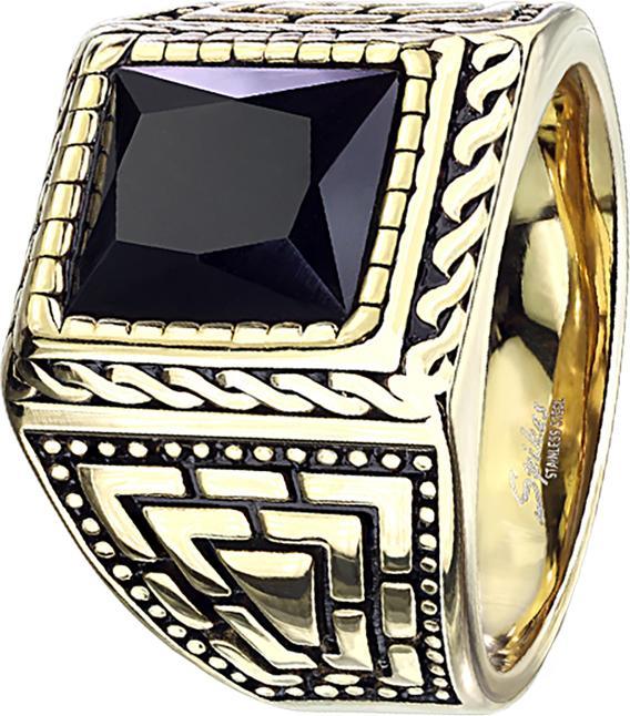 Produktbild Star Piercing Ring vergoldet mit facettiertem Onyx Stein und Muster (Mineralisch, ohne Messing, Chirurgenstahl 316L)