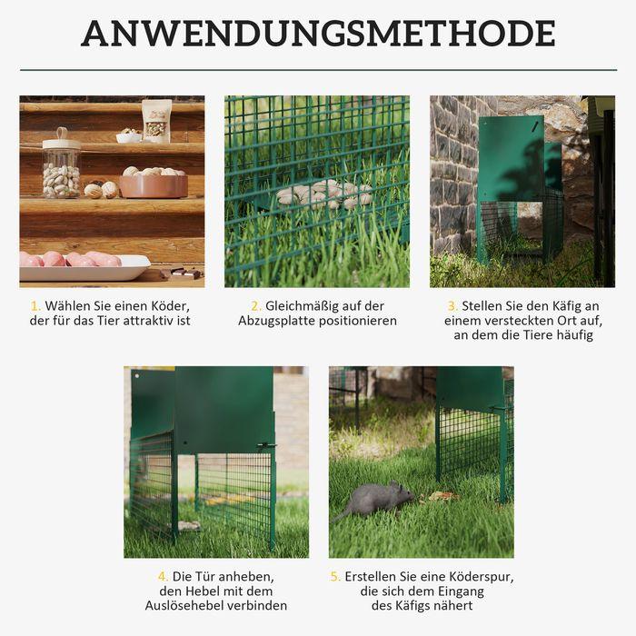 Actual product image Swisshandel24 Marderfalle, Lebendfalle mit Doppeltür, 80x25x30 cm, Stahl, Grün