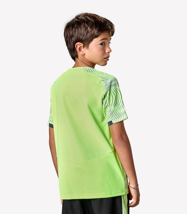 Actual product image Kipsta Kids' Short-Sleeved Football Shirt Viralto Wave - Neon Yellow, Grey & Black (12, 13, 14)